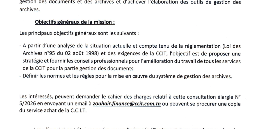 Avis de consultation Élargie N° : 05/2026